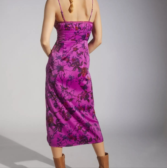 Urban outfitters hot pink floral midi dress, size medium - Picture 2 of 6